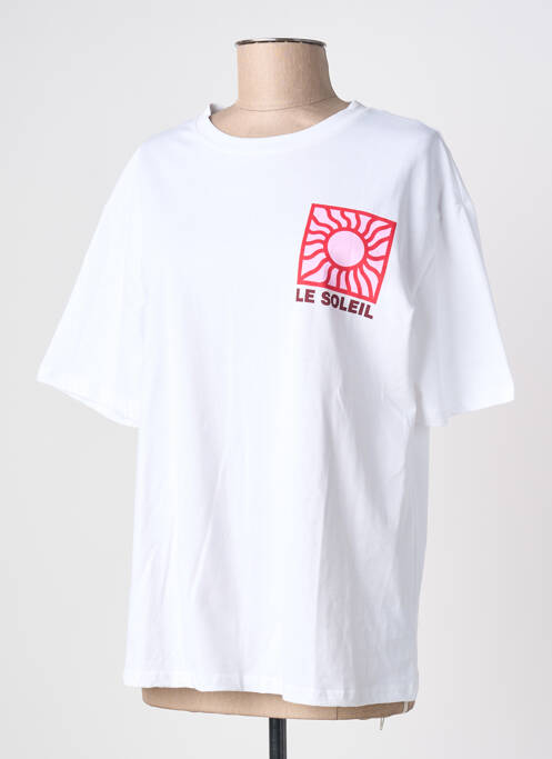 Tricou serigrafie flockată mâneci scurte alb JS MILLENIUM femme