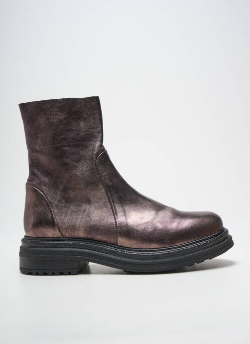 Botine/ghete țesătură satinată toc plat până la 3 cm maro ALIWELL femme