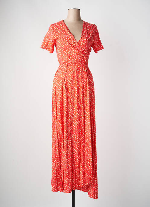 Rochie lungă imprimeu fantezie mâneci scurte portocaliu ALLER SIMPLEMENT femme