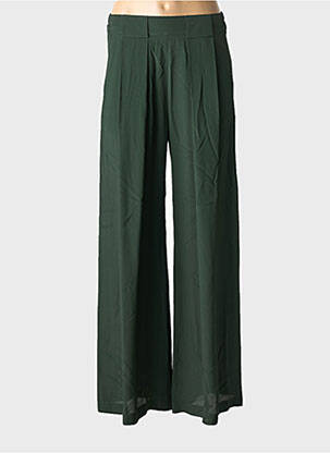 Pantalon larg țesătură poplin talie înaltă verde MOMONI femeie