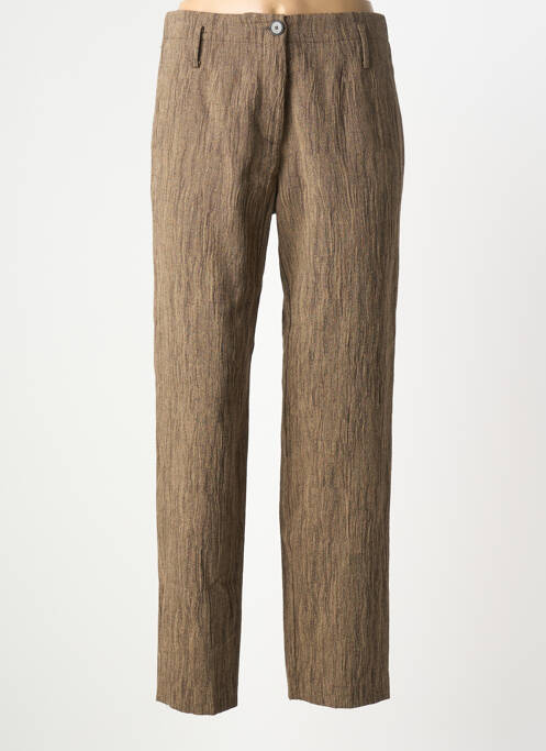 Pantalon drept închidere cu fermoar sub clapetă cu nasturi mărime normală maro POMANDERE femme