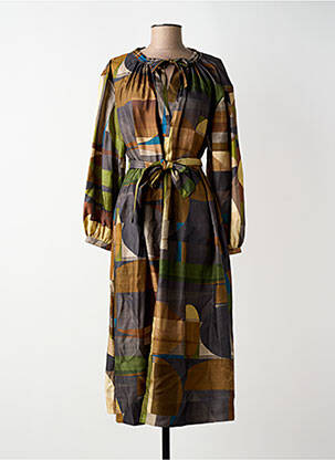 Rochie midi imprimeu fantezie mâneci lungi verde SOEUR femme