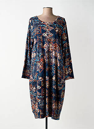 Rochie midi imprimeu fantezie mâneci lungi albastru ORIENTIQUE NATURALLY femeie