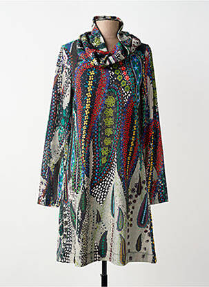 Rochie midi imprimeu fantezie mâneci lungi albastru MALOKA femme