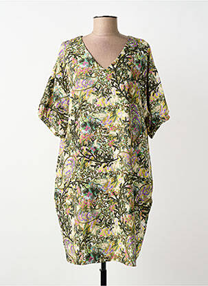 Rochie midi imprimeu fantezie mâneci scurte verde MALOKA femme