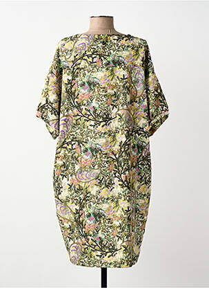 Rochie midi imprimeu fantezie mâneci scurte verde MALOKA femeie