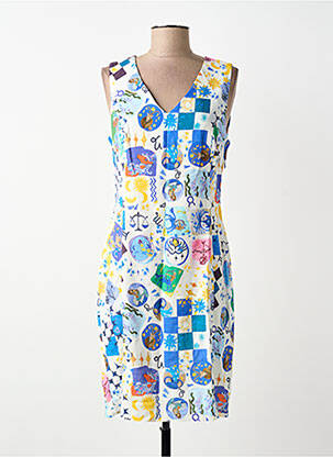 Rochie midi imprimeu fantezie fără mâneci albastru MALOKA femme