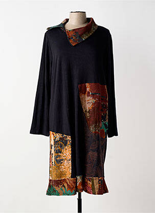 Rochie midi imprimeu fantezie mâneci lungi negru ORIENTIQUE NATURALLY femme