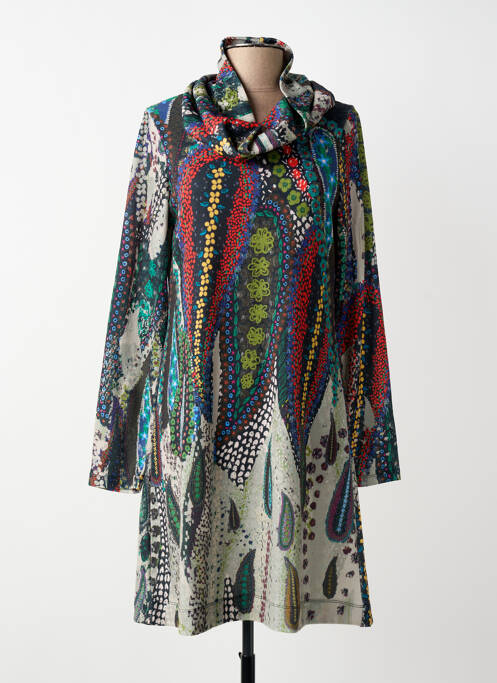 Rochie midi imprimeu fantezie mâneci lungi albastru MALOKA femme