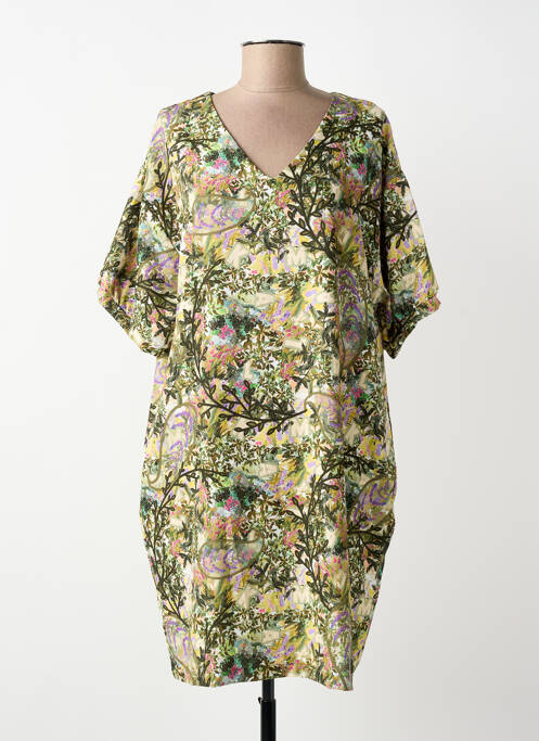 Rochie midi imprimeu fantezie mâneci scurte verde MALOKA femme