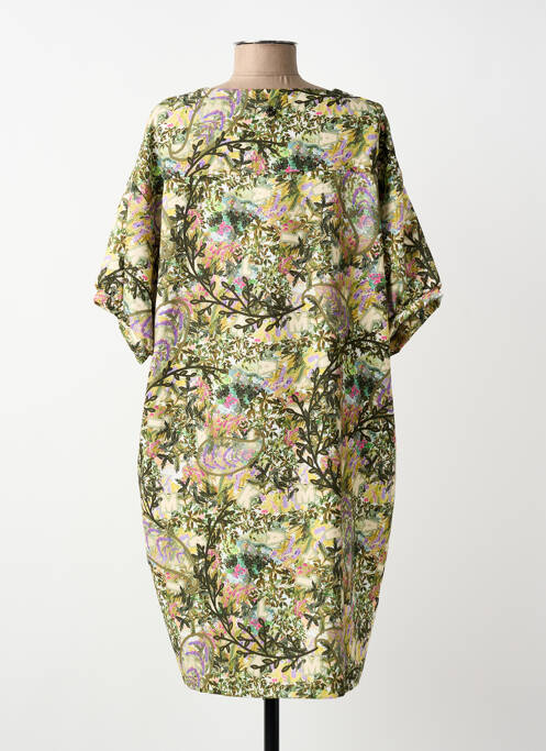 Rochie midi imprimeu fantezie mâneci scurte verde MALOKA femme