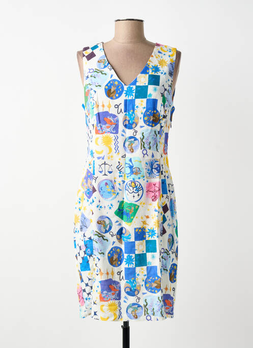 Rochie midi imprimeu fantezie fără mâneci albastru MALOKA femme