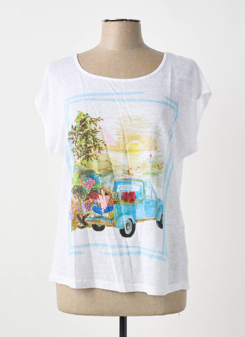 Tricou serigrafie flockată mâneci scurte alb MALOKA femme