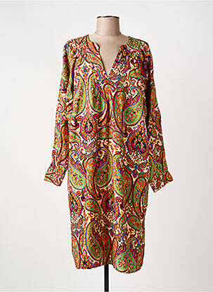 Rochie midi imprimeu fantezie mâneci lungi verde ORFEO femme