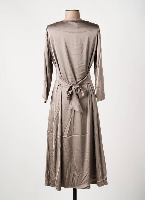 Rochie midi guler rotund mâneci 3/4 maro PAKO LITTO femme