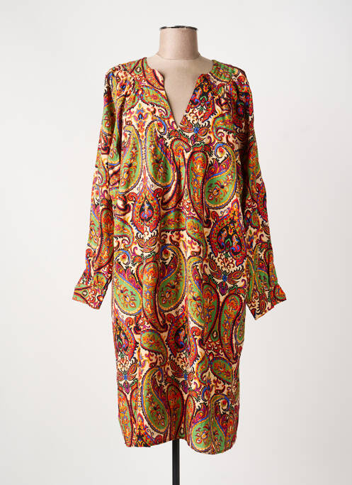 Rochie midi imprimeu fantezie mâneci lungi verde ORFEO femme