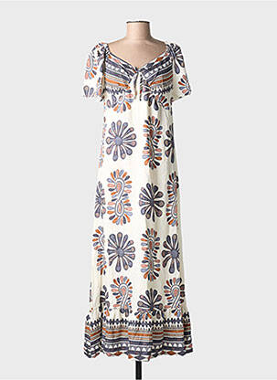 Rochie lungă imprimeu fantezie mâneci scurte alb C'FLO femme