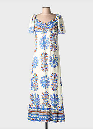 Rochie lungă imprimeu fantezie mâneci scurte albastru C'FLO femeie
