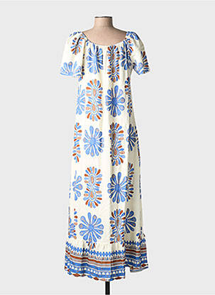 Rochie lungă imprimeu fantezie mâneci scurte albastru C'FLO femeie