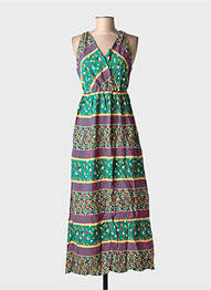 Rochie lungă țesătură poplin fără mâneci verde C'FLO femeie