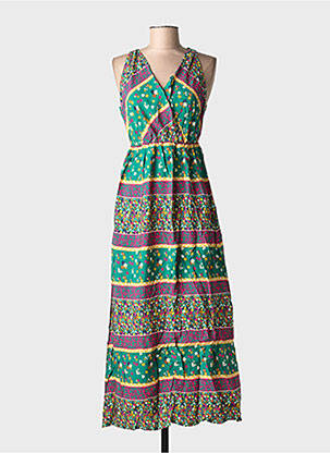 Rochie lungă imprimeu fantezie fără mâneci verde C'FLO femme