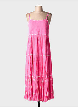 Rochie lungă imprimeu fantezie bretele subțiri roz LILI & LALA femme