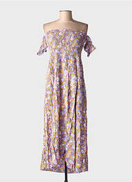 Rochie midi imprimeu floral mâneci scurte violet C'FLO femeie