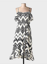 Rochie midi imprimeu fantezie bretele subțiri alb C'FLO femeie