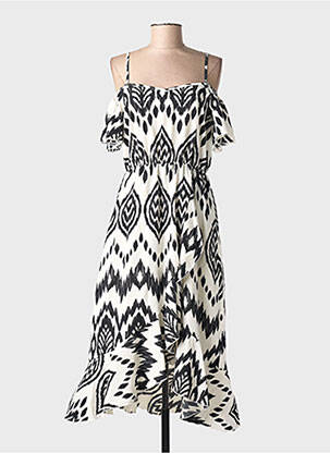 Rochie midi imprimeu fantezie bretele subțiri alb C'FLO femme