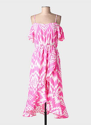 Rochie midi imprimeu fantezie bretele subțiri roz C'FLO femme