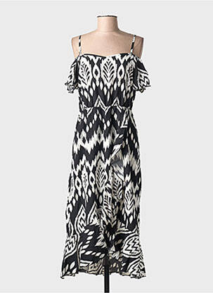 Rochie midi imprimeu fantezie bretele subțiri negru C'FLO femme