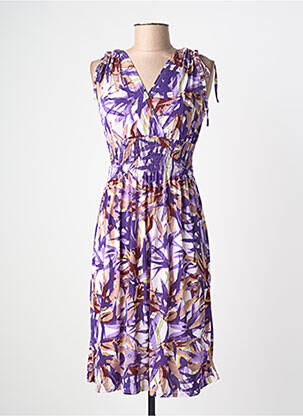 Rochie midi imprimeu fantezie mâneci scurte violet C'FLO femeie