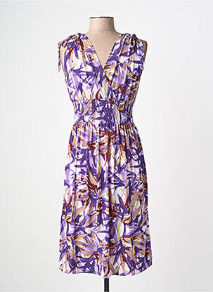 Rochie midi imprimeu fantezie mâneci scurte violet C'FLO femeie