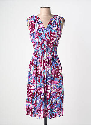 Rochie midi imprimeu fantezie mâneci scurte violet C'FLO femeie
