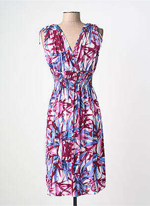 Rochie midi imprimeu fantezie mâneci scurte violet C'FLO femeie