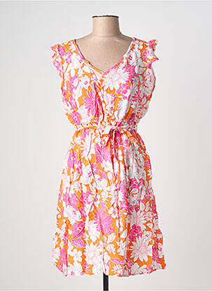 Rochie midi imprimeu floral mâneci scurte portocaliu C'FLO femme