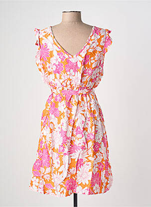 Rochie midi imprimeu floral mâneci scurte portocalie C'FLO femeie