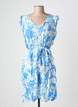 Rochie midi imprimeu floral mâneci scurte albastru C'FLO femeie