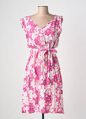 Rochie midi imprimeu floral mâneci scurte roz C'FLO femme