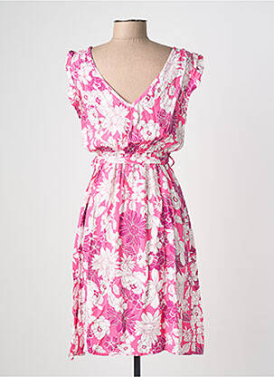 Rochie midi imprimeu floral mâneci scurte roz C'FLO femeie