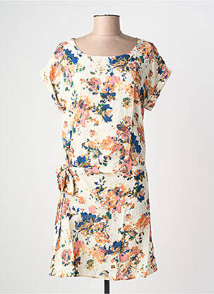 Rochie midi imprimeu floral mâneci scurte bej VIC VIA femme