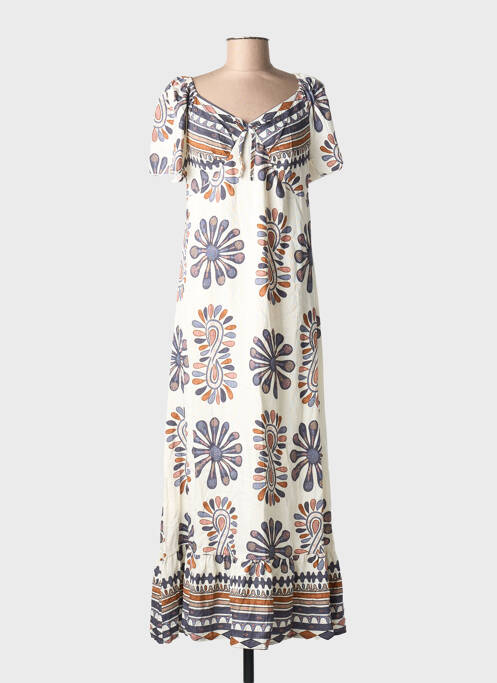 Rochie lungă imprimeu fantezie mâneci scurte alb C'FLO femme