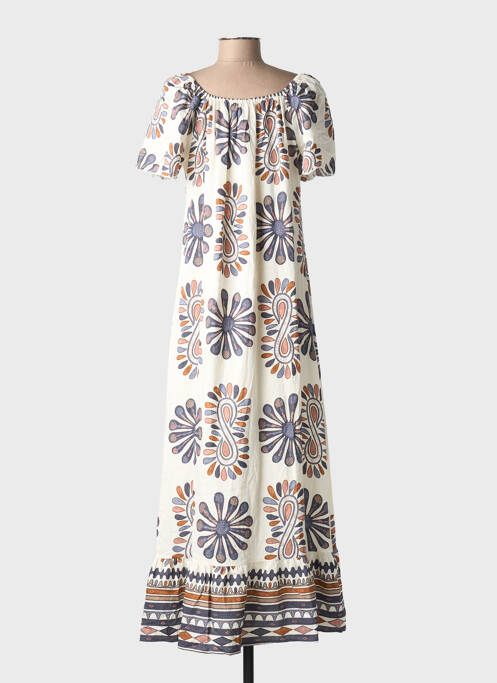 Rochie lungă imprimeu fantezie mâneci scurte alb C'FLO femme