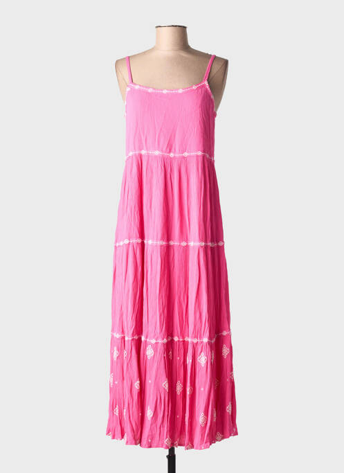 Rochie lungă imprimeu fantezie bretele subțiri roz LILI & LALA femme