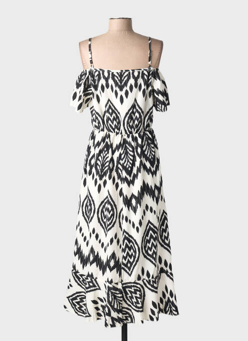 Rochie midi imprimeu fantezie bretele subțiri alb C'FLO femme