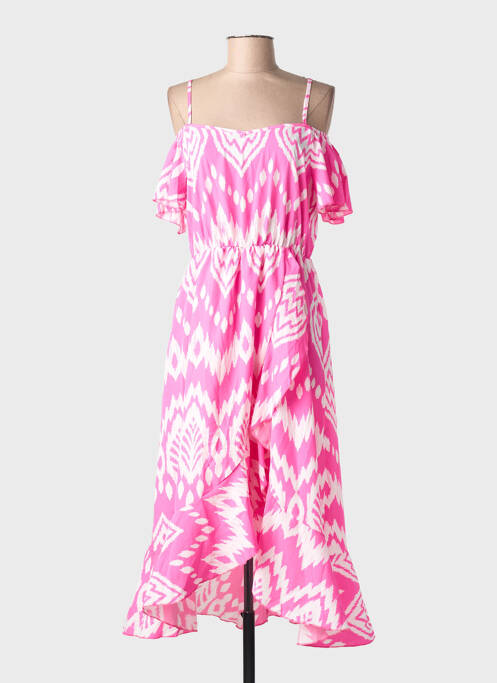 Rochie midi imprimeu fantezie bretele subțiri roz C'FLO femme