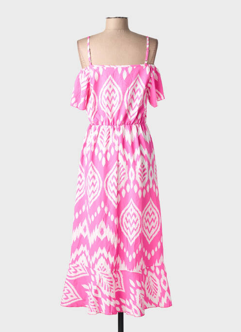 Rochie midi imprimeu fantezie bretele subțiri roz C'FLO femme