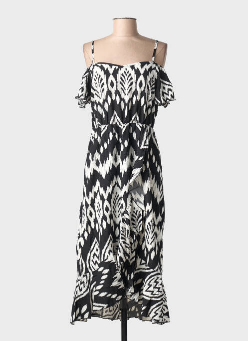 Rochie midi imprimeu fantezie bretele subțiri negru C'FLO femme