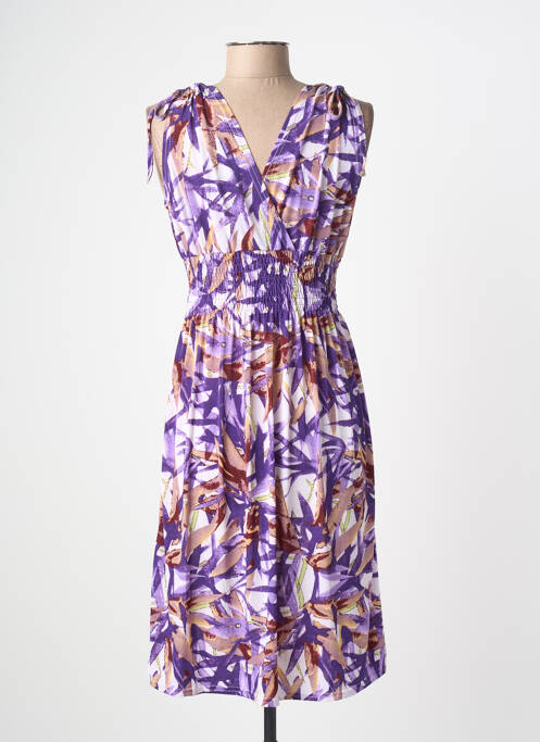 Rochie midi imprimeu fantezie mâneci scurte violet C'FLO femme