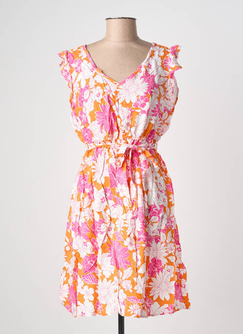 Rochie midi imprimeu floral mâneci scurte portocaliu C'FLO femme